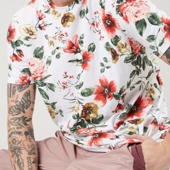 FOREVER21 Men's White Floral Print Tee