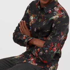 Alternative view of H&M Men's Black Floral Patterned Shirt