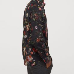H&M Men's Black Floral Patterned Shirt