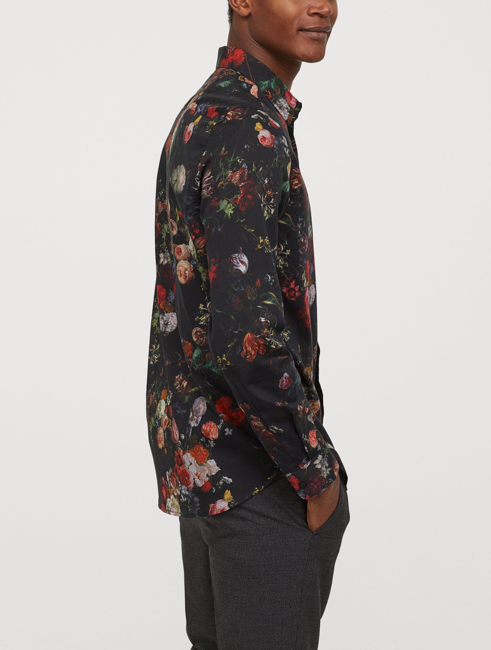 H&M Men's Black Floral Patterned Shirt